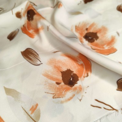 Silky Satin Printed Fabric - Orange Poppy