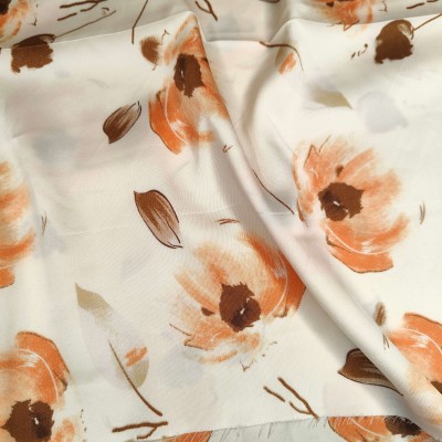 Silky Satin Printed Fabric - Orange Poppy