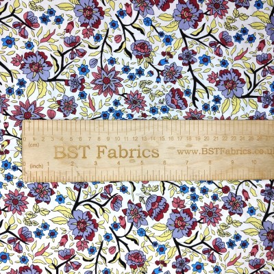 100% Cotton Poplin Fabric - Violet & Wine Flo