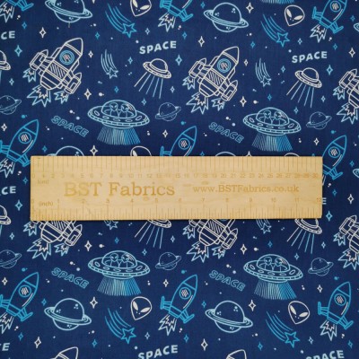 Polycotton Printed Fabric Space Jam - Blue