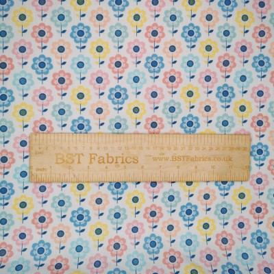 Polycotton Printed Fabric Flower Power - Whit
