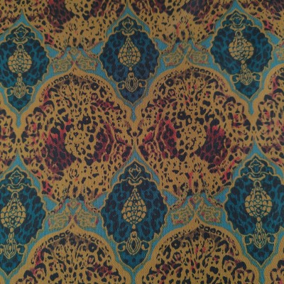 Silky Satin Printed Fabric - Gold & Blue