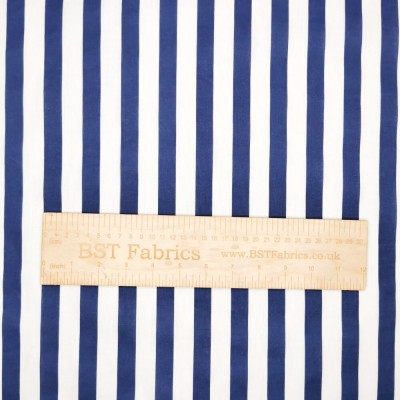 Printed Polycotton Fabric Wide Stripe - Navy 