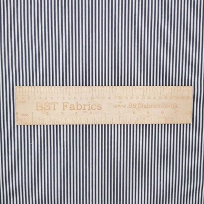 Printed Polycotton Fabric Thin Stripe - Navy 