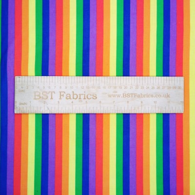 Small Rainbow Stripe Fabric Polycotton - 12mm