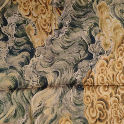 Silky Satin Printed Fabric - Gold Fungi