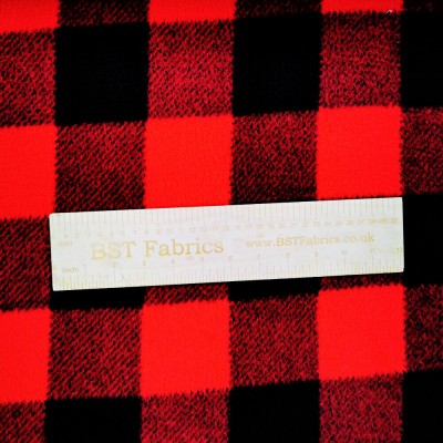Printed Sherpa Soft Fleece Fabric - Red Check