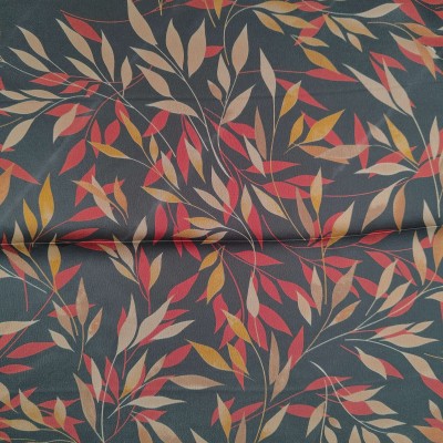 Silky Satin Printed Fabric - Coloured Leaves 