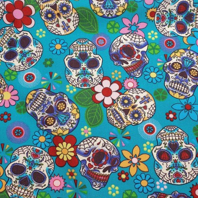 100% Cotton Poplin Fabric Skulls & Flowers - 