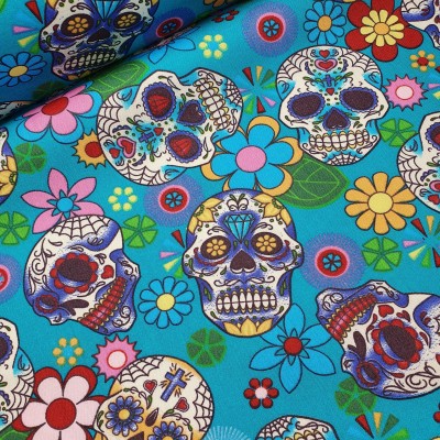 100% Cotton Poplin Fabric Skulls & Flowers - 