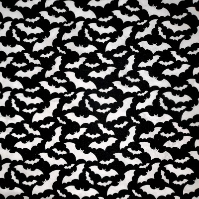 Flying Bats Print Fabric - Polycotton - Black