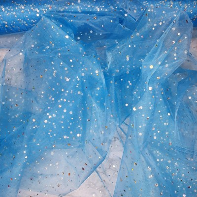 Diamante Sequin Voile - Turquoise with Silver