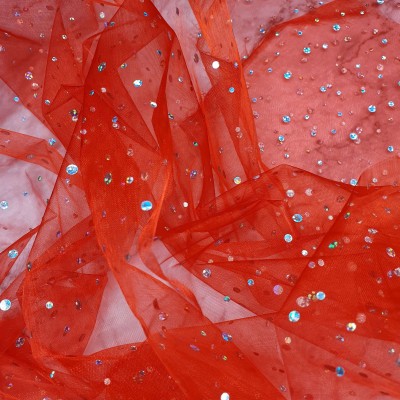 Diamante Sequin Voile - Red with Silver Holog