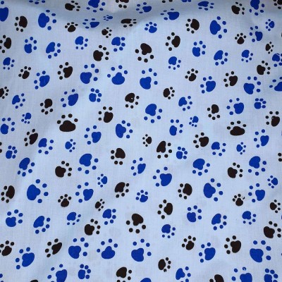 Polycotton Printed Fabric Paws - Blue with Bl