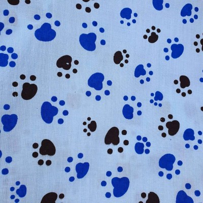 Polycotton Printed Fabric Paws - Blue with Bl