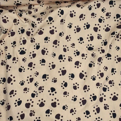 Polycotton Printed Fabric - Beige with Black 