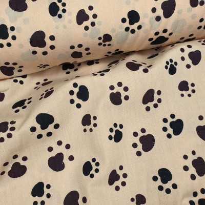 Polycotton Printed Fabric - Beige with Black 