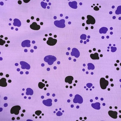Polycotton Printed Fabric Paws - Lilac with B