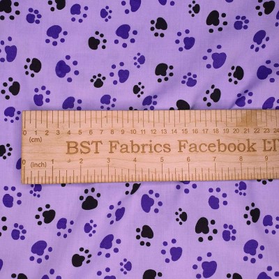 Polycotton Printed Fabric Paws - Lilac with B