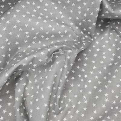 Polycotton Printed Fabric Stars Grey n White