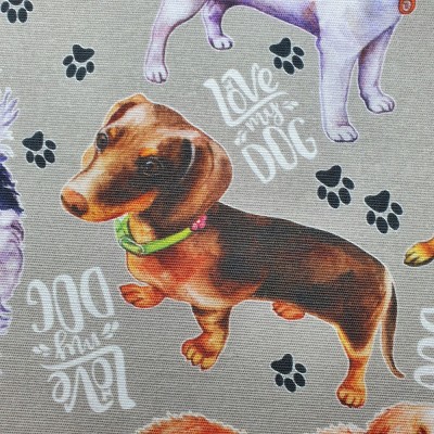 100% Cotton Canvas - Love My Dog - Grey
