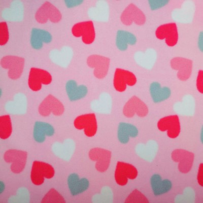 Printed Polar Fleece Fabric - Pink With Heart