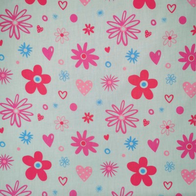 Polycotton Printed Fabric Flowers and Hearts 