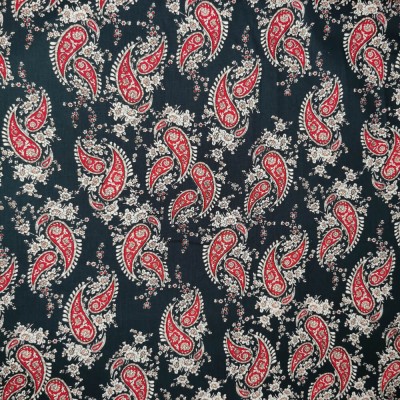 100% Cotton Poplin Fabric Paisley Print - Nav