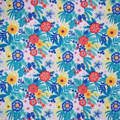 Polycotton Printed Fabric Floral Fields - Whi
