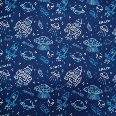 Polycotton Printed Fabric Space Jam - Blue