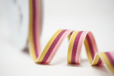 Woven Cotton Ribbon 15mm - Pink Raspberry Gol