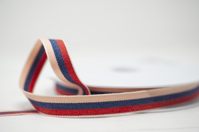 Woven Cotton Ribbon 15mm - Red Navy Pink