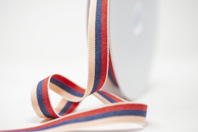 Woven Cotton Ribbon 15mm - Red Navy Pink