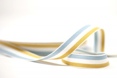 Woven Cotton Ribbon 15mm - Aqua Natural Gold