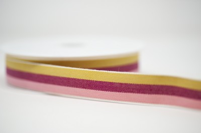 Woven Cotton Ribbon 25mm - Pink Raspberry Gol