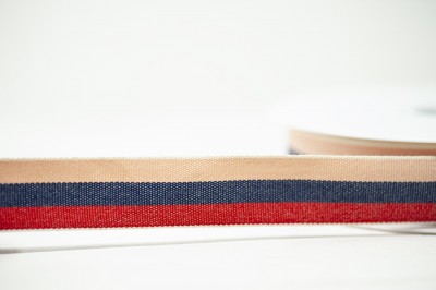 Woven Cotton Ribbon 25mm - Red Navy Pink