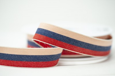 Woven Cotton Ribbon 25mm - Red Navy Pink