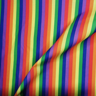 Small Rainbow Stripe Fabric Polycotton - 12mm