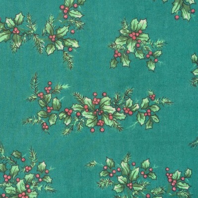 Christmas Polycotton Fabric - Green with Holl