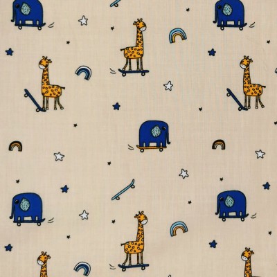 Polycotton Printed Fabric Animals Skoot - Bei