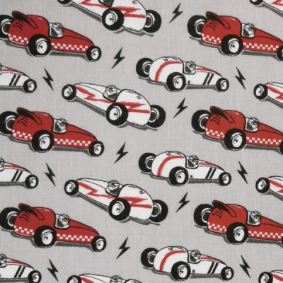 Polycotton Printed Fabric Silver and Red Vint