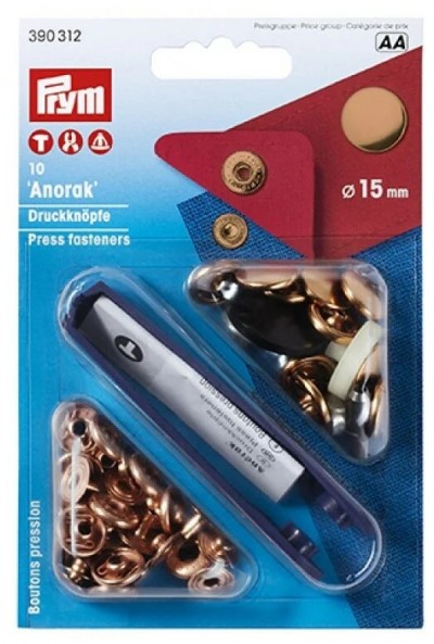 Prym Non-Sew Press Stud Fastener Anorak - 15mm Copper