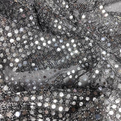 3mm Sequin Mesh Fabric - Silver on Black