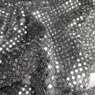 3mm Shiny Silver Sequins Glitz on Mesh by the Yard - OneYard
