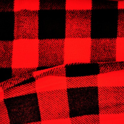 Printed Sherpa Soft Fleece Fabric - Red Check