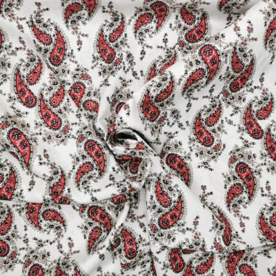 100% Cotton Poplin Fabric Paisley Print - Red