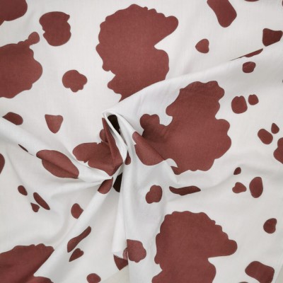 Polycotton Printed Fabric Cow - Brown