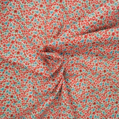 Polycotton Printed Fabric Blossom Flowers Red
