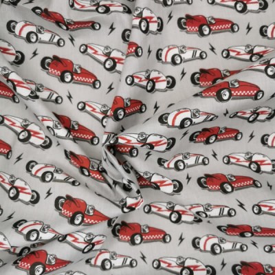Polycotton Printed Fabric Silver and Red Vint