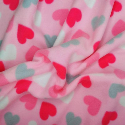 Printed Polar Fleece Fabric - Pink With Heart